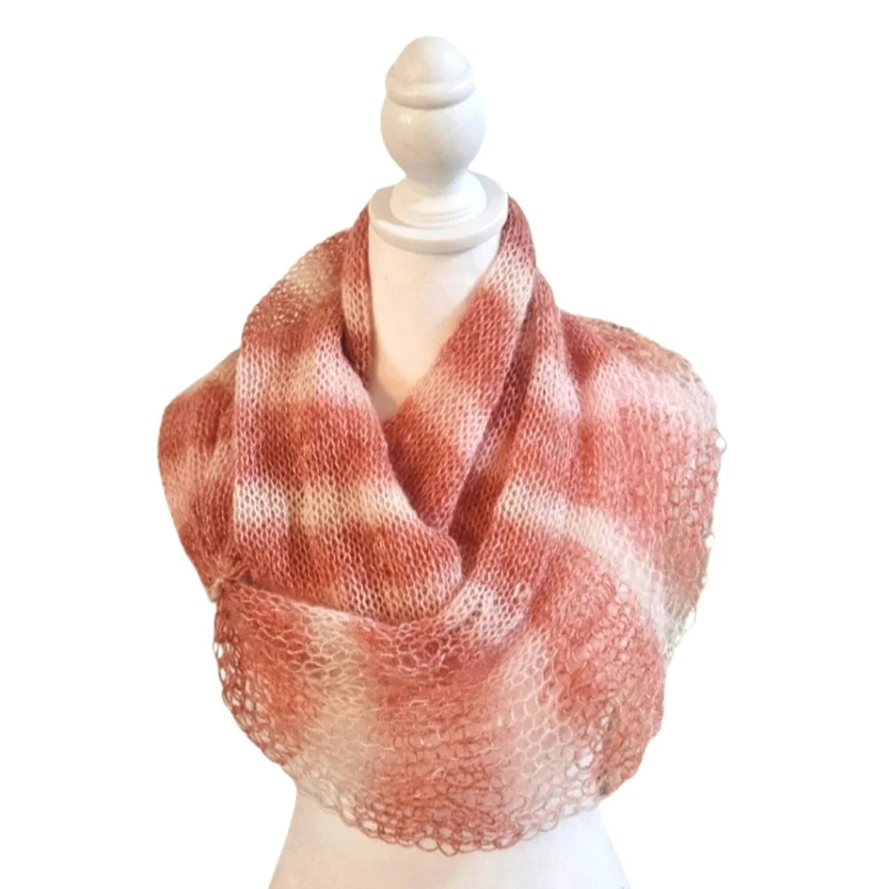 Hand Crafted Crochet Scarf Pink Striped Handmade Unique